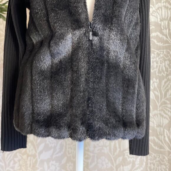 Vintage 90s Kathie Lee Collection Black Knit Faux Fur Jacket Whimsygoth Size S - Picture 4 of 8